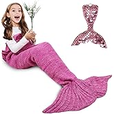 AmyHomie Mermaid Tail Blanket, Soft Crochet Sleeping Blanket for Kids Adults, Mermaid Gift for Girls(Pink,Kids)