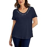 Karen S Womens Cotton Studded V Neck Top