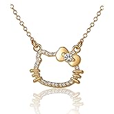 Hello Kitty Necklace For Women with Rhinestones Official License, 16"+3.25" Gold-Tone Silhouette Pendant Necklace