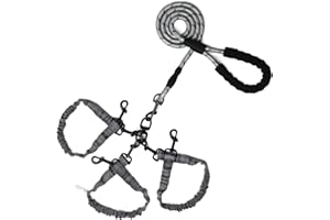 Y-ANNJYA Dog Double Leashes,3-in-1 Pet Leash for Multiple Pets - Heavy Duty Dog Cat Lead with Reflective Stripes, Comfort Grip & Durable Metal Clasps (Gray 3 Way)