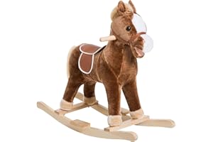 Qaba Kids Plush Toy Rocking Horse Ride on with Realistic Sounds - Brown