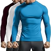 August Alley 3 Pack Men's Mock Turtleneck Compression Shirts Long Sleeve Athletic Undershirt Running Workout Tops Base Layer