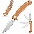 Sitivien ST112 Folding Knife, D2 Blade and Micarta Handle EDC Tool Knife with Pocket Clip for Outdoor Camping Hiking Survival(Brown)