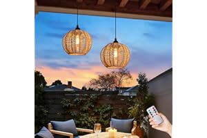 TWINKVILLA Battery Operated Chandelier, 2Pack Hanging Gazebo Lights, Cactus Shape Boho Rattan Pendant Lights Outdoor Waterproof for Patio Tree Pergola Porch and Indoor Decor
