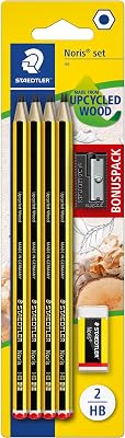 Bleistifte Noris, HB, sechskant, Set mit 8 unglaublich bruchfesten Bleistiften, 1 Spitzer, 1 Radiergummi, hohe Qualität Made in Germany, 120 SBK8P1