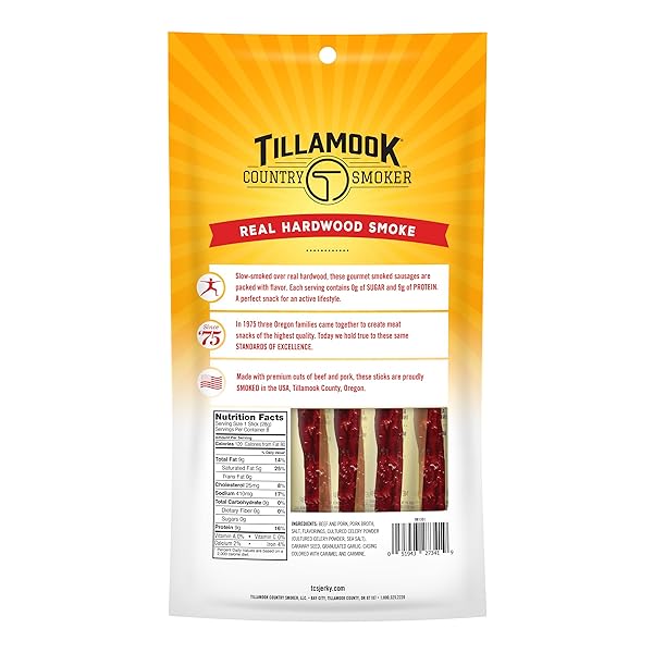 TILLAMOOK COUNTRY SMOKER KETO FRIENDLY ZERO SUGAR SMOKED SAUSAGES, ORIGINAL, 8 PACK