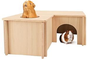 PAWCHIE Guinea Pig Hideout Hamster House with Multi-Rooms - Small Animals Pets Hideout Multi-Chamber Wooden Hut Habitats Decor Tunnel for Guinea Pigs, Hamsters, Chinchillas