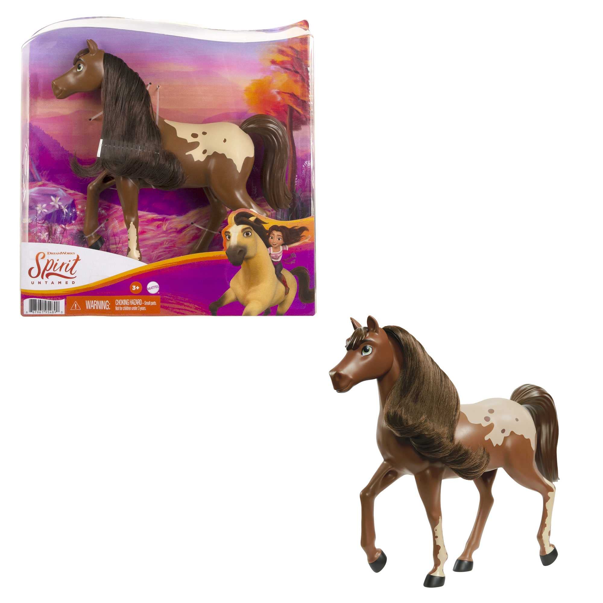 Mattel Spirit Untamed Herd Horse (Approx. 8-in), Moving Head, Chestnut Pinto with Long Black Mane & Playful Stance, Great Gift for Horse Fans Ages 3 Years Old & Up
