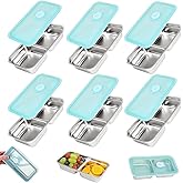 Thrseely 6PCS Grab and Go Snack Containers Reusable, Stainless Steel Double Compartment Snack Containers, Dishwasher- Reusable Condiment with Lids for Snacks Dips and Outdoor Camping