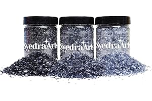 SYEDRA ART Syedra Broken Crushed Glass Glitter 1-3mm Set of 3,Crushed Glass for Crafts Epoxy Resin Craft Supplies Nail Art DIY 1LB (Black)