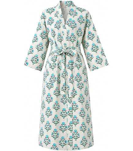 Pure 100% Cotton Robe For Womens Bathrobe Dressing Gown Long sleepwear Free Size Kimono (US, Alpha, One Size, Regular, Regular, 1, Robe 01) at Amazon Women's Clothing store