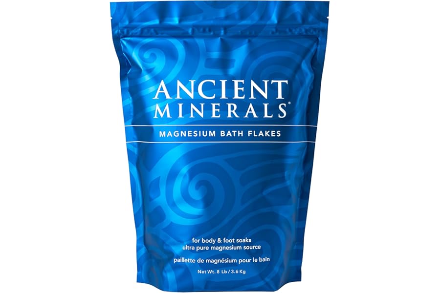 Ancient Minerals Magnesium Bath Flakes – Pure Zechstein Magnesium Chloride for Soaking and Whole-Body Replenishment, 8 lb Bag