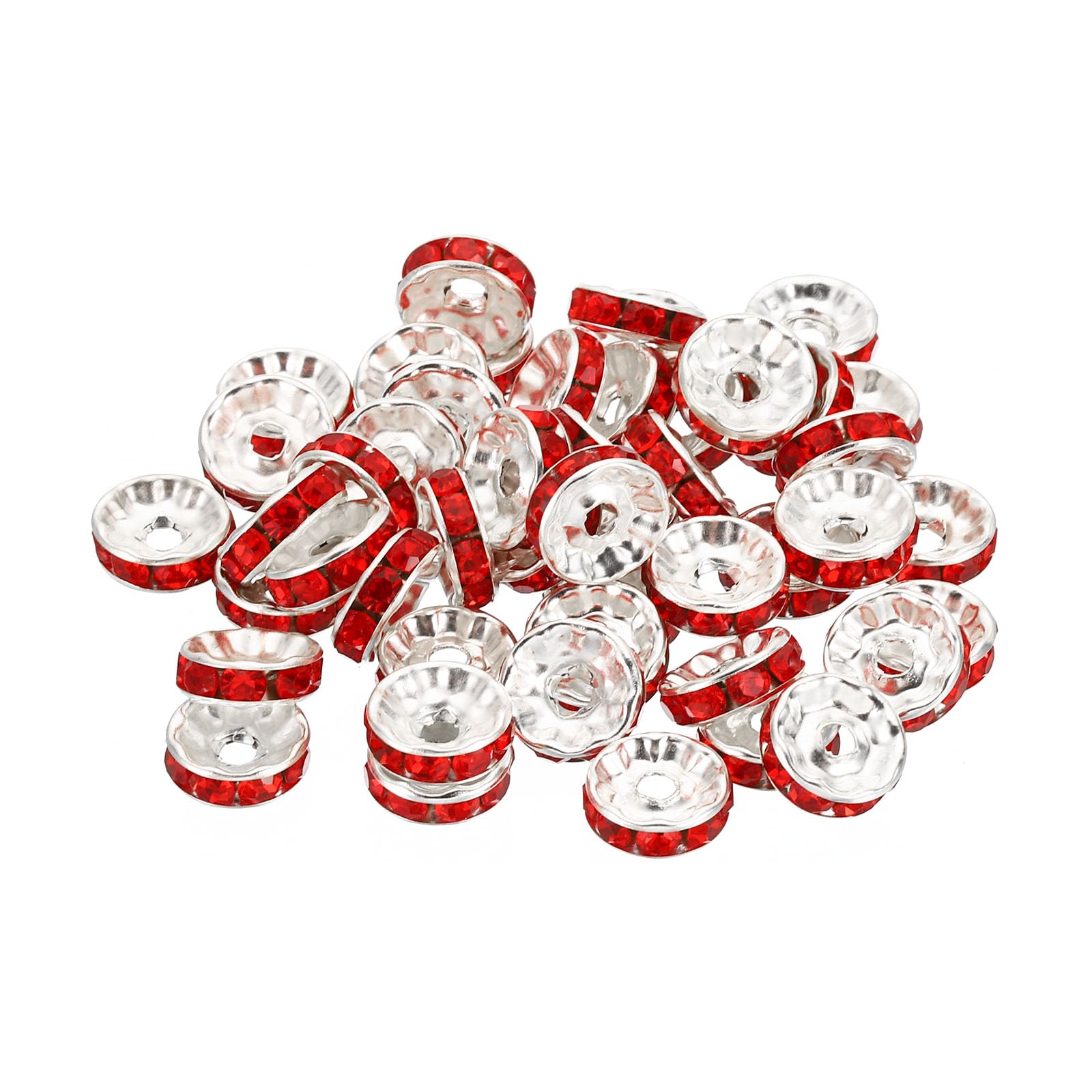 PATIKIL 10mm Spacer Beads, 100pcs Bead Spacers Rondelle Spacer Beads Rhinestone Small Round Bulk Glass Beads Crystal for Making DIY, Red