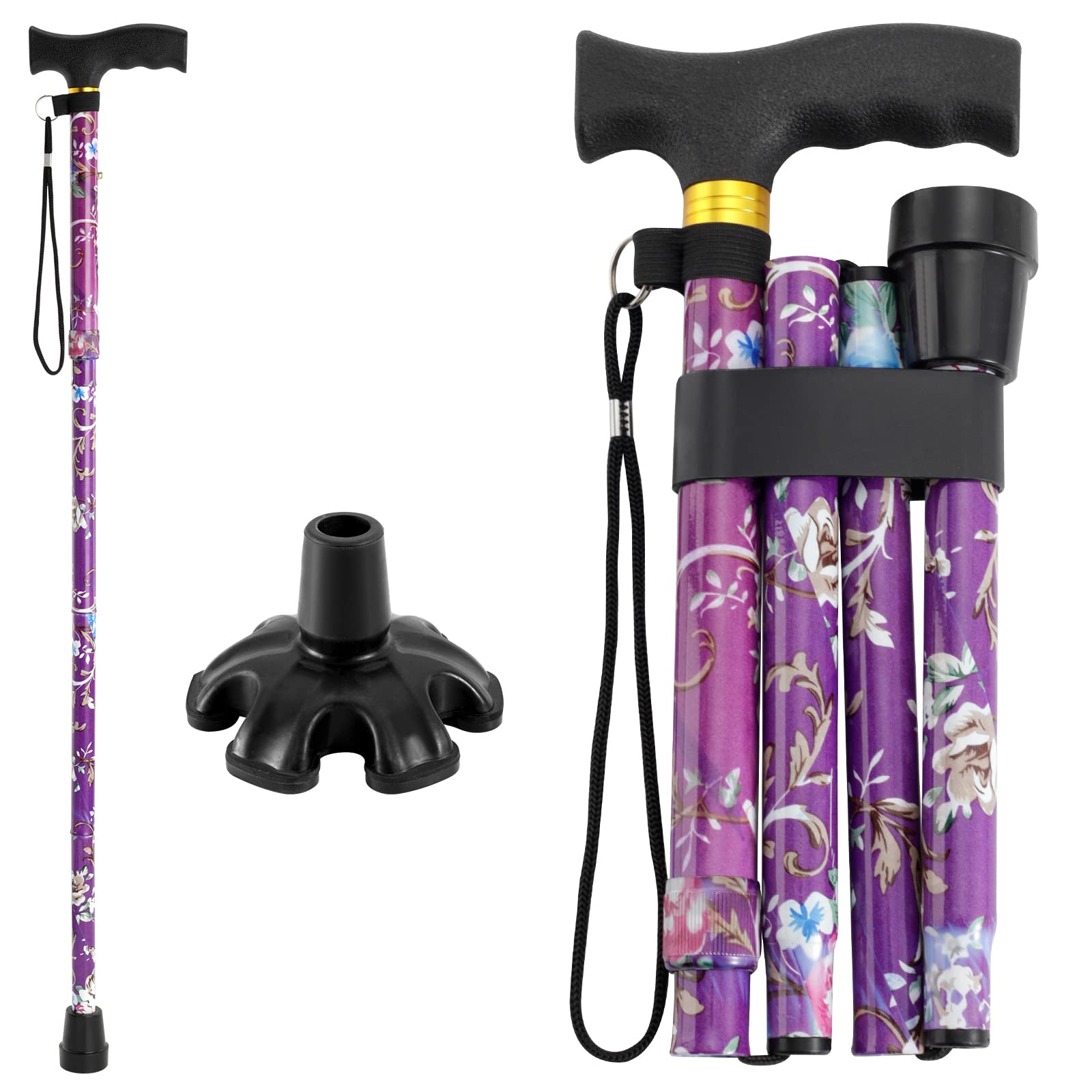 Photo 1 of Walking Cane PANZHENG Cane for Man/Woman | Mobility & Daily Living Aids | 5-Level Height Adjustable Walking Stick | Comfortable Plastic T-Handle Portable Walking Stick Folding Cane