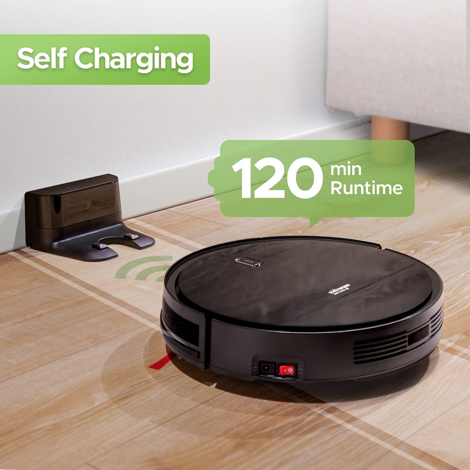 Enther Experobot Robot Vacuum Cleaner, Robotic Vacuum Cleaner with Gyro Lidar Navigation, 1300Pa Strong Suction, 6 Clean Modes, Self-Charging for Pet Hair Hard Floors, Carpet, Black -