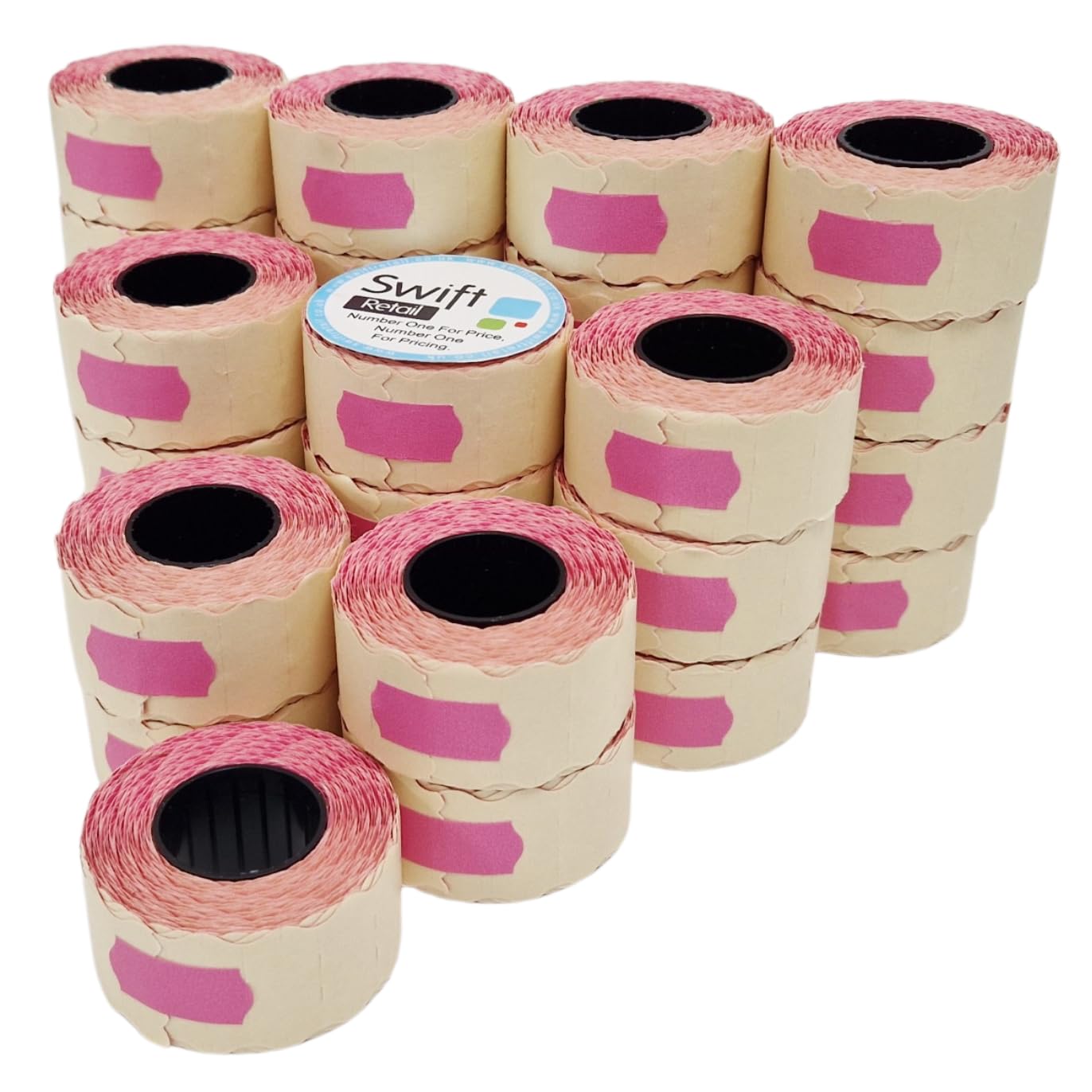 Swift 26 x 12 mm Price Gun Labels Pink 30 Rolls 30,000 Stickers CT4 Wavy Edge Pricemarking Tags Fits Many Pricing Labellers — image 1