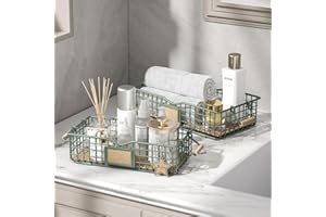 Qcold Toilet Paper Storage Basket, 2 Pack Toilet Paper Storage for Bathroom, Narrow Wire Storage Basket for Toilet Tank Top, Bathroom Metal Basket for Bathroom Decor, Set of 2, Sage Green