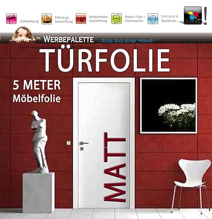 Die Werbepalette (EUR 4,93/Quadratmeter) 5 Meter x 105 cm Türfolie MATT Deko Plotterfolie + weiß + Klebefolie