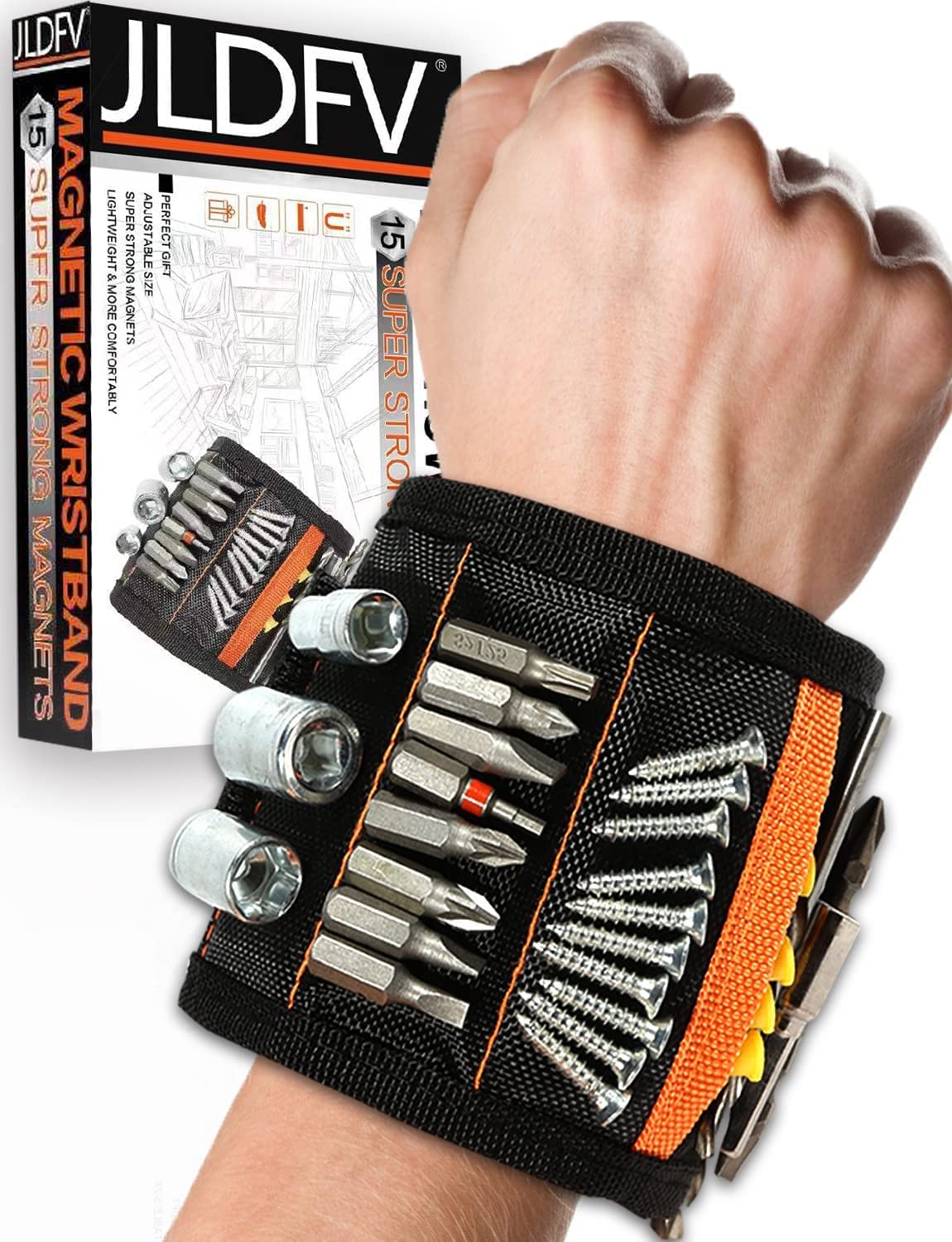 Father's Day Magnetic Wristband - Powerful 15 Magnet Tool Strip for Screws & Nails - Dad's Gift for Father's Day
