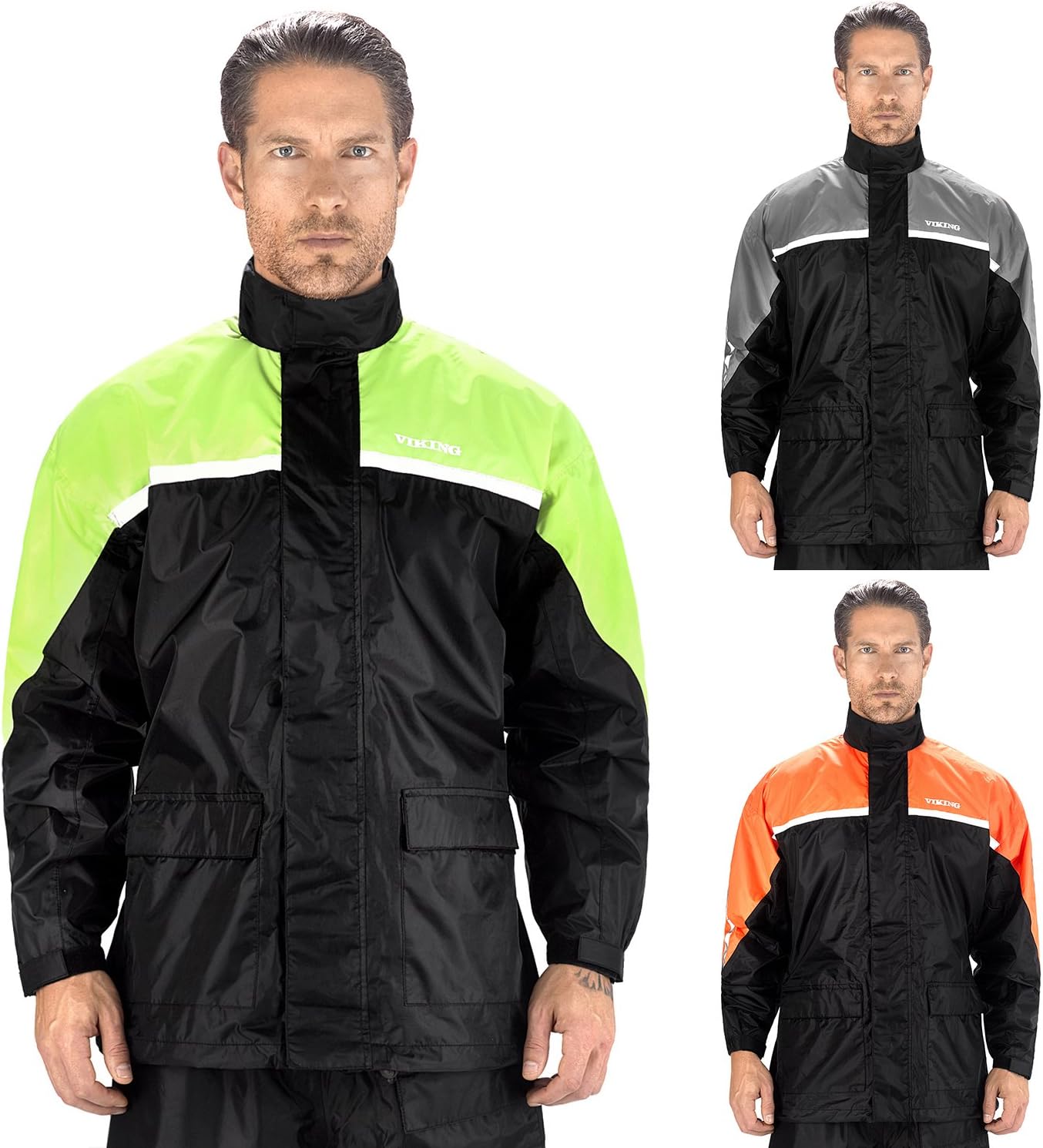 Motorcycle Rain Gear - Two Piece Motorcycle Rain Suit (L, Green)