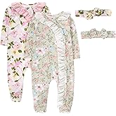 Baby Essentials Baby Girl Sleepers,4 Piece Outfit Set, Romper Footies and Headband – All Season Baby Clothes Gift Set