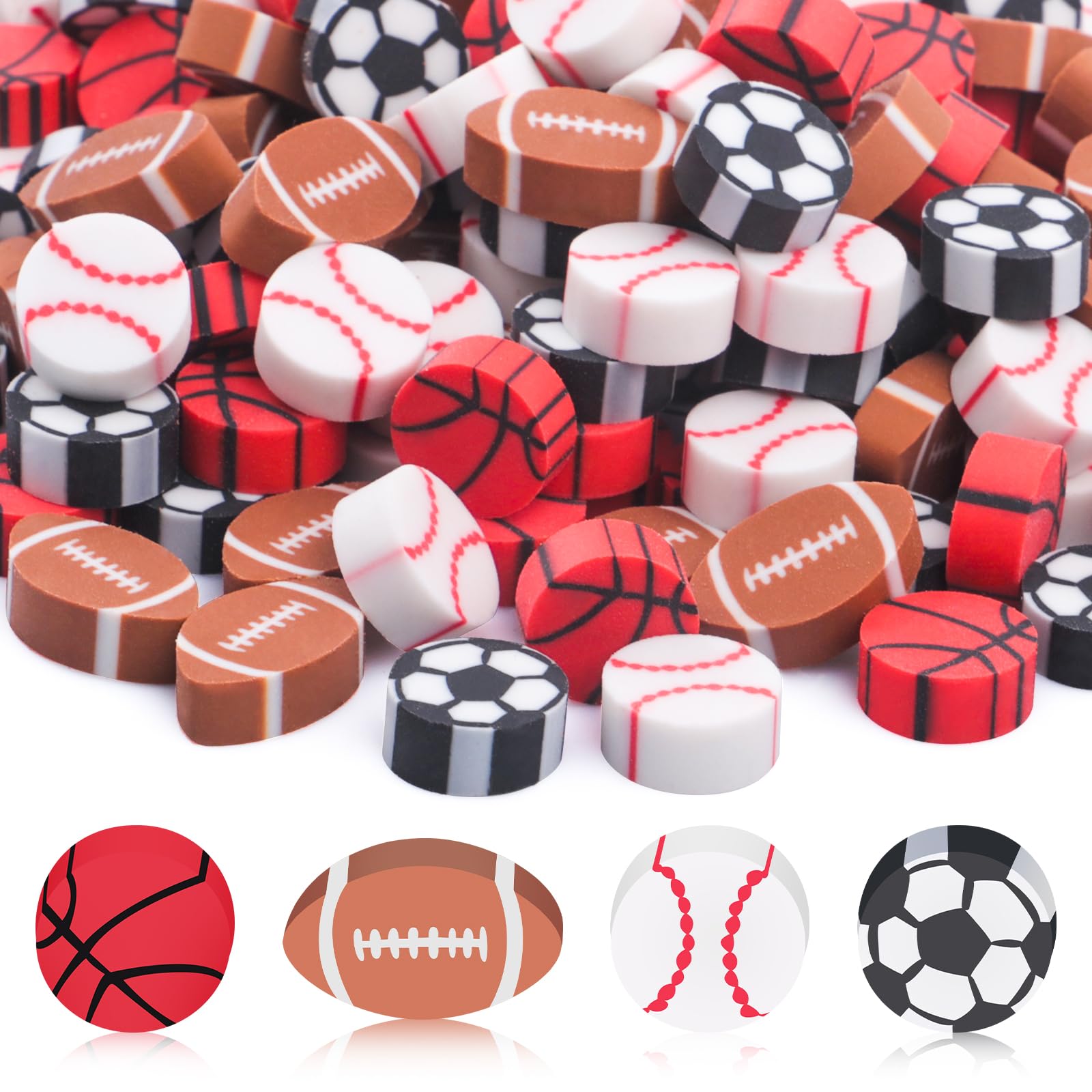 Photo 1 of 200PCs Sports Ball Mini Erasers Soccer Basketball Football Baseball Pencil Erasers Bulk for Classroom Gift Rewards Student Prizes Sport Party Favor (Sports Ball)