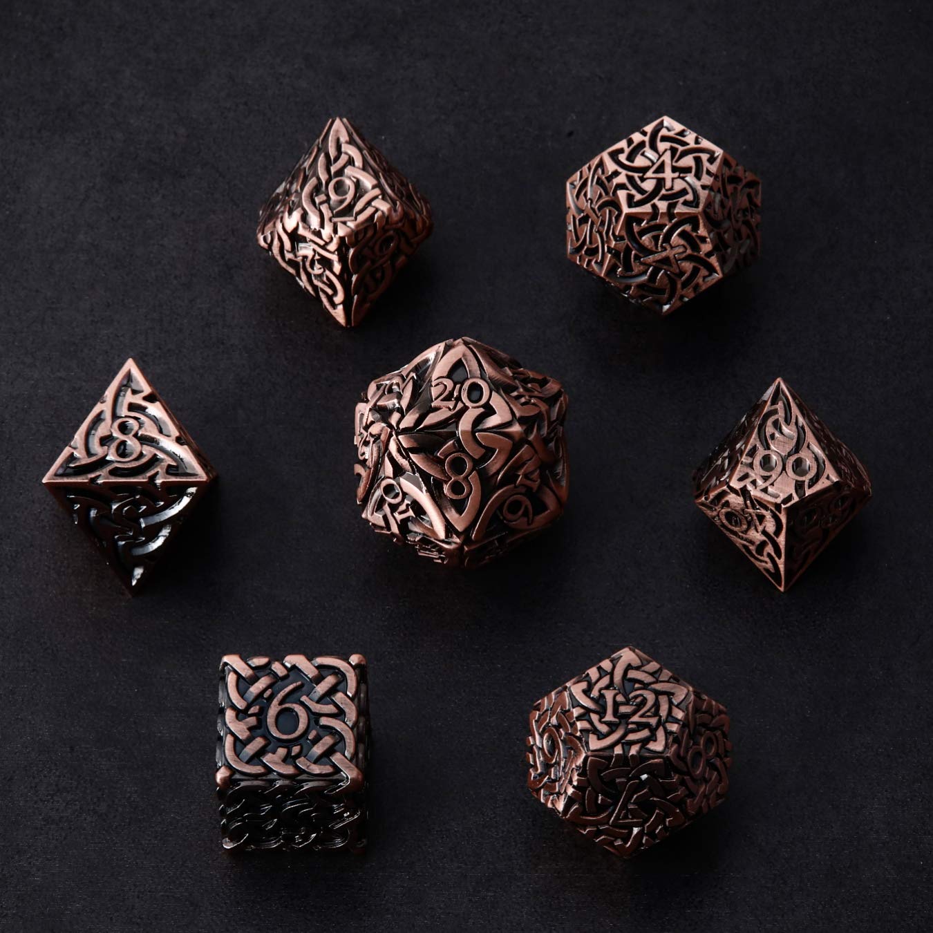 Bronze Endless Disgrace Dice 7 piece Polyhedral Metal Dice Set Celtic Knots Extra Heavy & Large for DnD Dungeons and Dragons Call of Cthulhu Pathfinder Tabletop RPG Dice Artificer Dice Blood Hunter