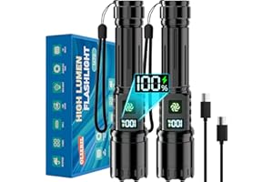 Rechargeable Flashlight 2 Pack, 990000 High Lumens LED Flash Light, Brightest Zoomable Lampe with LCD Digital Display, 5Modes