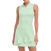Viracy Tennis Dress for Women Sleeveless Golf Dresses with Shorts and Pockets Ruffle Zip Up Stand Collar Golf Outfits