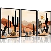 BWCWVGBN Cactus Canvas Wall Art Set of 3 Desert Plants Posters Wall Decor Mid Century Modern Boho Cactus Painting Pictures Southwestern Desert Print Artworks for Home Bedroom Living Room 12X16 Poster