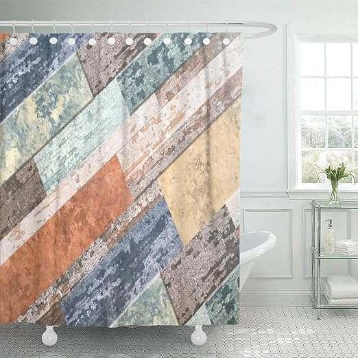 Amazon Com Semtomn Shower Curtain Brown Ceramic Mix Color Mosaic