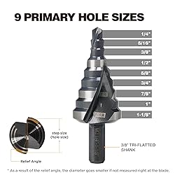 Jerax tools 1/4 to 1-1/8 Inch Step Drill Bit, M2