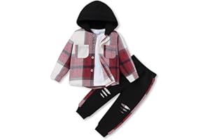 FoWear 3Pcs Toddler Boy Clothes Long Sleeve Hoodie with Solid Color Top and Casual Sweatpants Boys Fall Winter Outfits 2-6T