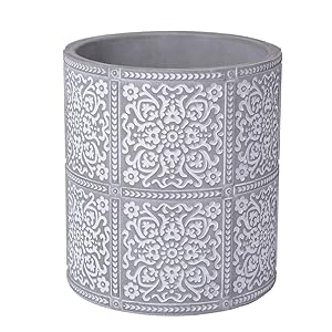 Kitchen Cooking Utensil Holders | Fine Embossed Cement Utensils Crock | Ceramic Utensil Container（Square Pattern）