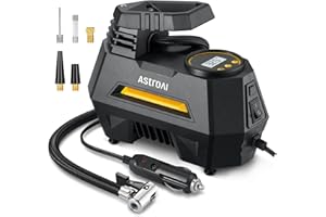 AstroAI Tire Inflator Portable Air Compressor Tire Air Pump for Car Tires - Car Accessories, 9.8Ft Cord 12V DC-Powered Auto Pump with Digital Pressure Gauge, LED Light for Bicycle, Balloons, Yellow