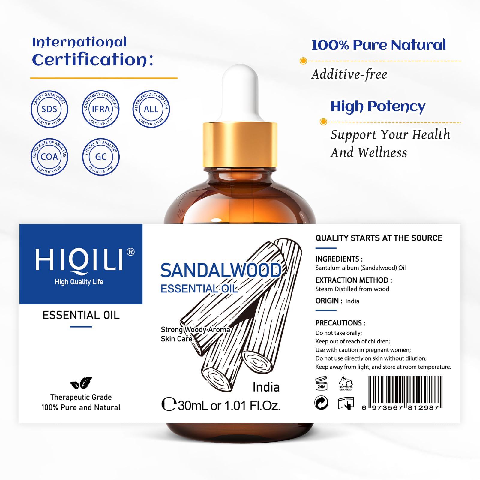 HIQILI Sandalwood Essential Oils 1 Fl Oz, 100% Pure Natural Therapeutic Grade for Skin, Diffuser, Perfume, Candle Soap Making, Includes Premium Quality Glass Dropper - Image 7