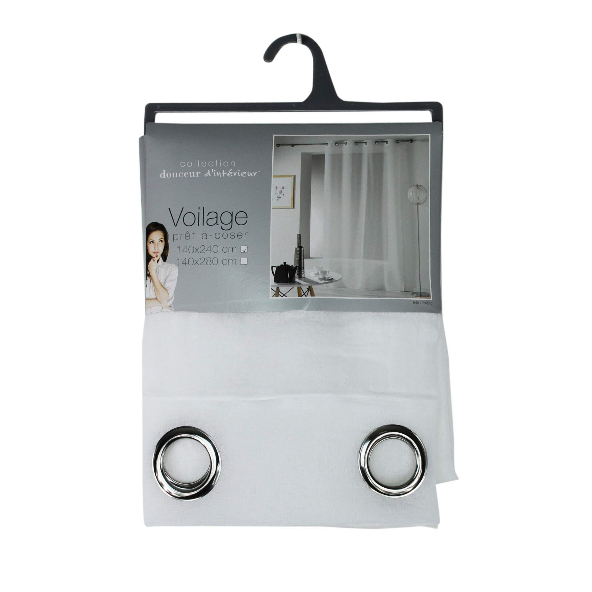 Douceur d 'Intérieur Telma Eyelet Polyester, polyester, white, 280x140x0.1 cm