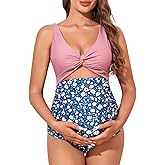 Summer Mae Maternity Cutout One Piece Swimsuit Twist Front Criss-Cross Bathing Suit High Waisted Pregnancy Swimwear