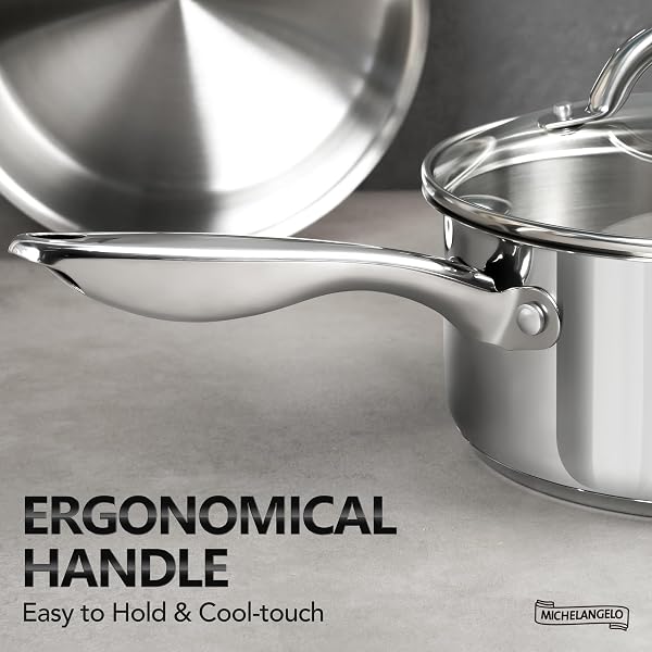 MICHELANGELO SAUCEPAN SET 6PC, 18/10 STAINLESS STEEL SAUCE PAN WITH LID, TRI-PLY BOTTOM SAUCE POT SET, NONSTICK SAUCEPAN, INDUCTION COMPATIBLE, 1QT & 2QT &3QT