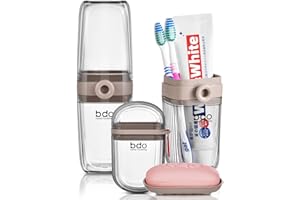 VITVITI Gray Toothbrush Travel Case, Portable Leakproof Travel Soap Container Dish Tray, 7.88 inch Toothpaste Toothbrush Holder with Cover for Trip/Bathroom/Camping