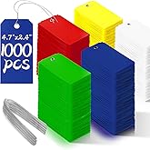 1000 Pieces Plastic Shipping Tags with Wire Labeling Tags Waterproof Hang Tags with Reinforcement Hole Writable Luggage tag Loops for Equipment Inventory Parts Garage (Colorful, 4 3/4" x 2 3/8")