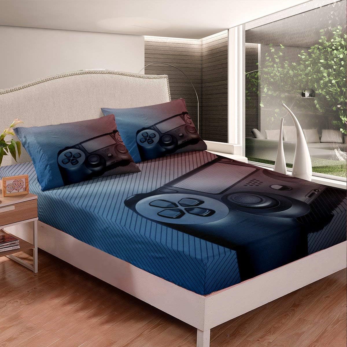 Amazon Com Games Fitted Sheet Youth Gamepad Video Game Controller Novelty Action Buttons Bedding Set Kids Boys Teens Young Man Gaming Room Decor 3 Piece Sheet Set With 2 Pillow Shams Queen Size