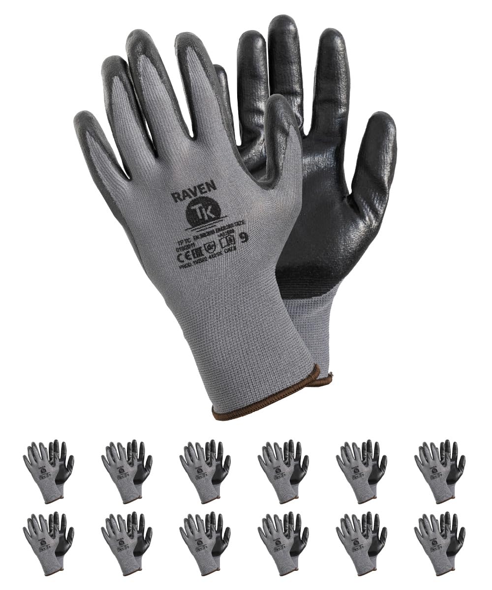 TK Gloves RAVEN/Assembly Gloves/Size 10, 12 Pairs/Grey/Assembly Gloves/Gloves Work Gloves/Designed for Precision Work/Require Accuracy