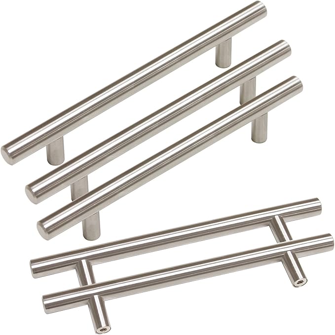 5 x Edelstahl gebürstet T Bar Griffe Küche Schrank zieht 128 mm Loch