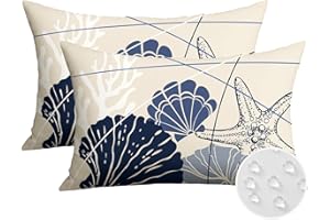 OTOSTAR Pack of 2 Outdoor Throw Pillow Covers 16x24 Inch Waterproof Seashell Coral Starfish Decorative Pillow Covers Garden D