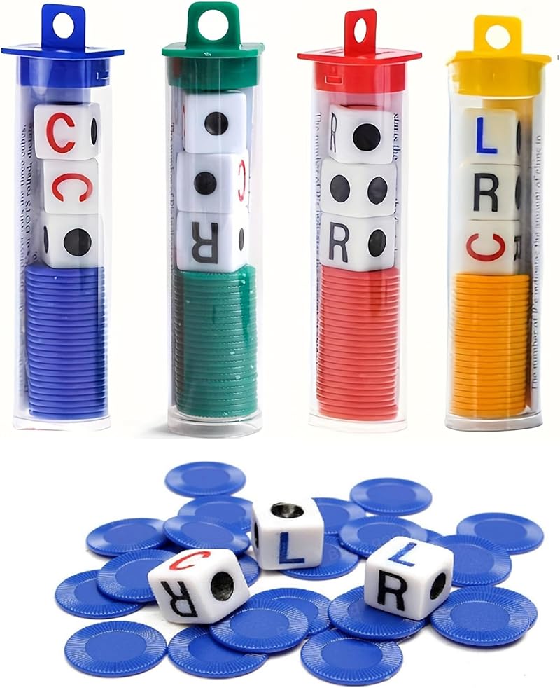 hioseyre Left Right Center Dice Game 4 Tubes 12 Dices 96 Chips 4 Colors