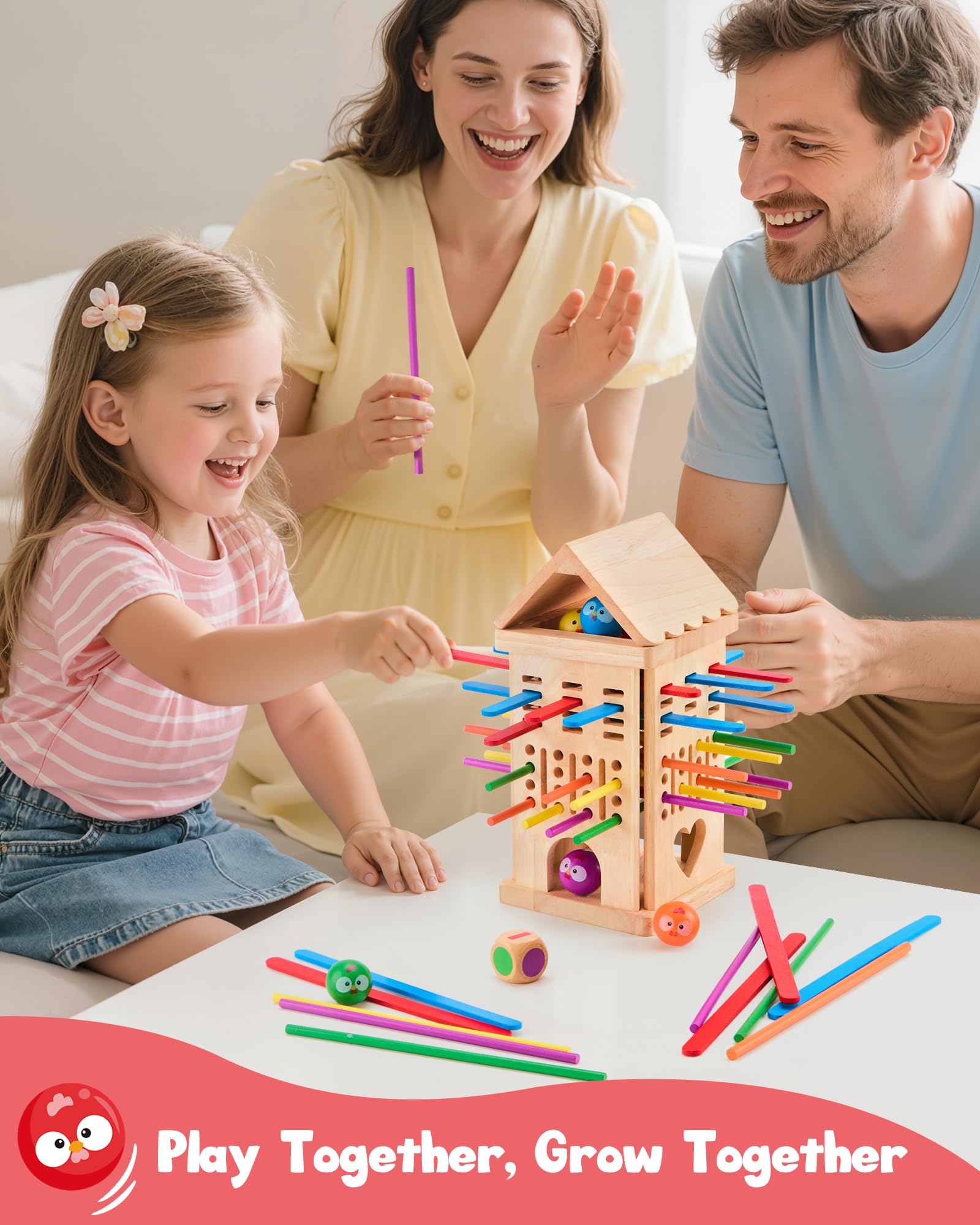 Montessori Spielzeug ab 3 4 5 6 Jahren - Brettspiele aus Holz, Kinder Lernspielzeug mit Bunten Stäbchen & Ball, Würfel Brettspiel für Motorik & Konzentration Geschenk für Mädchen Jungen 5
