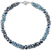 COOLSTEELANDBEYOND Beads Crystal Cluster Statement Necklace Braided Chain Choker Collar Necklace, Magnetic Clasp