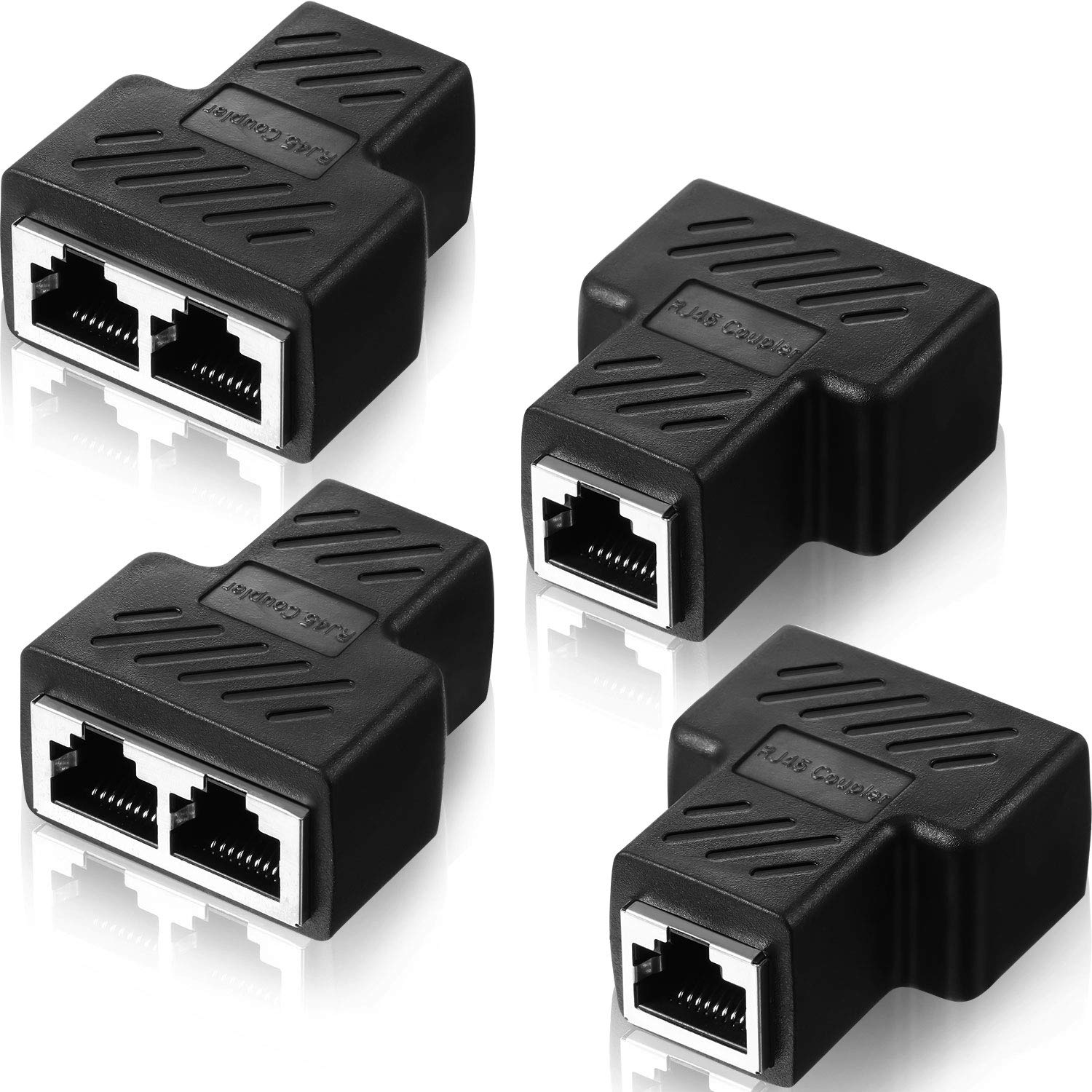 Photo 1 of Frienda RJ45 Ethernet Splitter Connectors 1 to 2 Splitter Connectors LAN Ethernet Plug Adapter Compatible with Cat5 Cat6 Cable, Two Computer Can Surf The Internet at The Same Time(Black,4 Pieces)