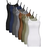 Geyoga 8 Pack Long Tank Tops for Women, Long Camisoles Workout Tops Adjustable Spaghetti Strap Women's Camis Undershirts